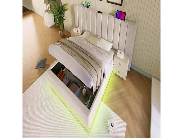 Lit coffre hydraulique 160x200 avec LED 360° FloraGrace