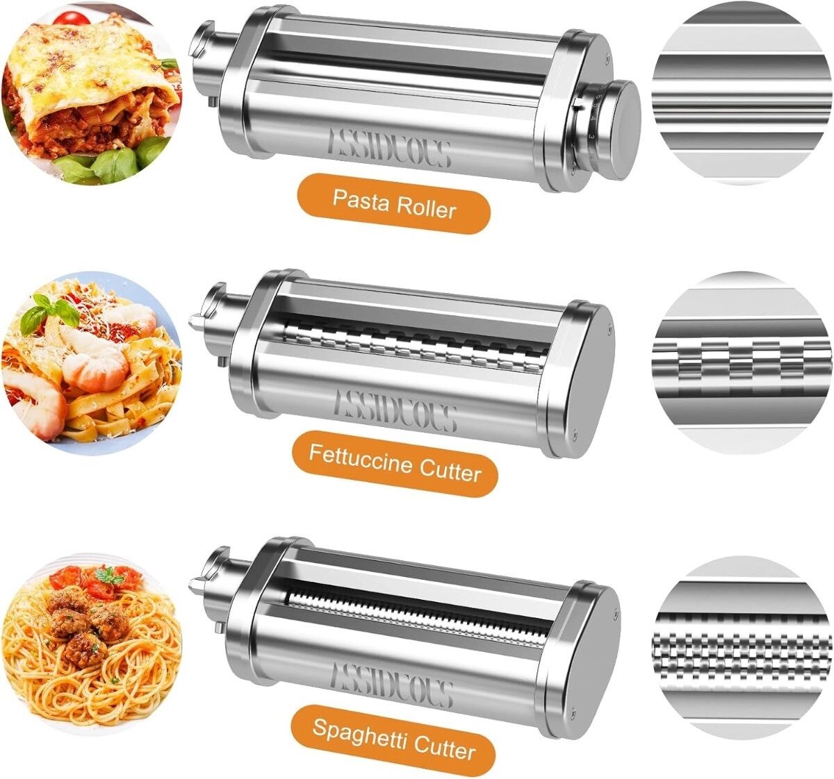 INF 3-teiliger Pasta-Roller- und Nudelschneider-Aufsatz, kompatibel mit KenWood Standmixern