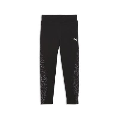 Leggings PUMA "PUMA Sport Animal 7/8-Leggings Mädchen", Kinder, Gr. 128, Normalgrößen, schwarz, Obermaterial: 5% Elasthan, 95% Baumwolle, bedruckt, eng, Hosen Leggings