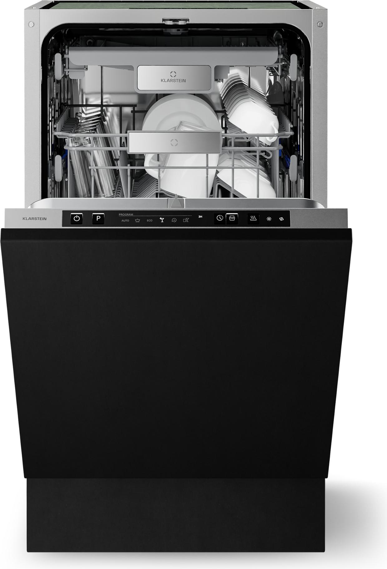 Klarstein Velaire Spülmaschine 45cm - Vollintegriert, 10 Plätze, 6 Programme, Leise 42 dB, B , AquaStop, Einbauspülmaschine, Geschirrspüler