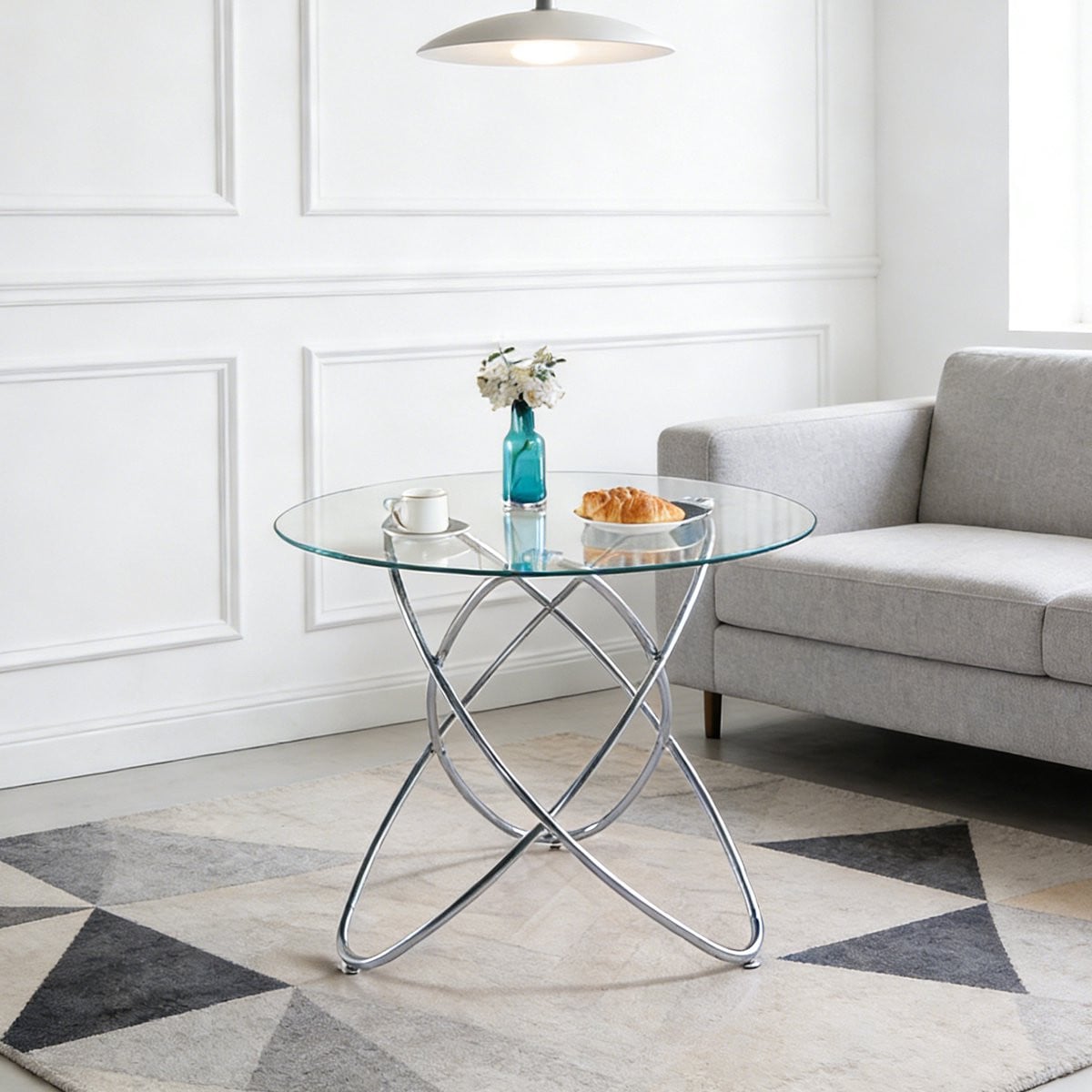 Wishdor Eettafel met Chroomkleurig Metalen Poten en Gehard Glazen Blad