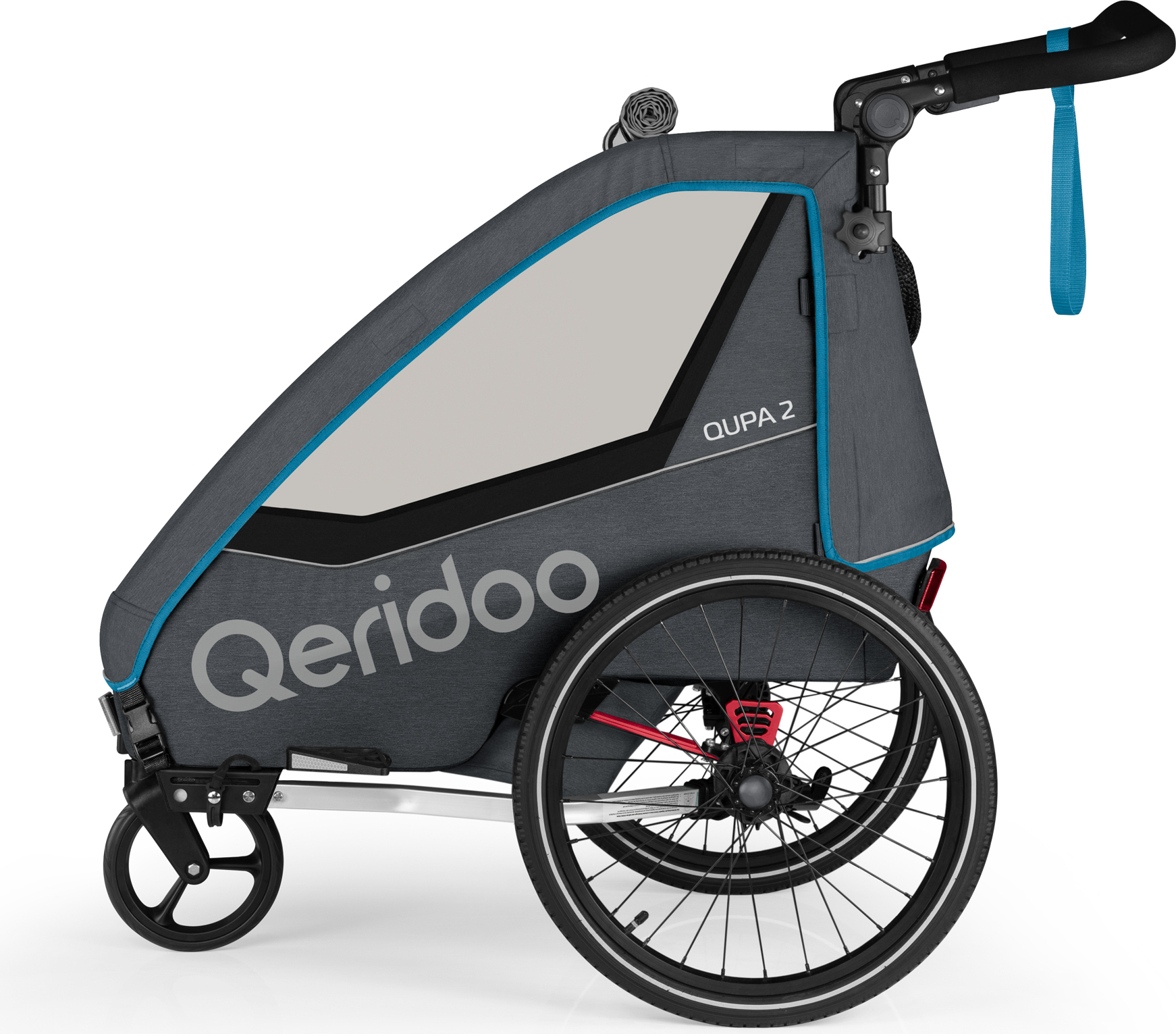 Qeridoo QUPA 2 - Kinderfahrradanhänger für 2 Kinder, Farbe: Blue