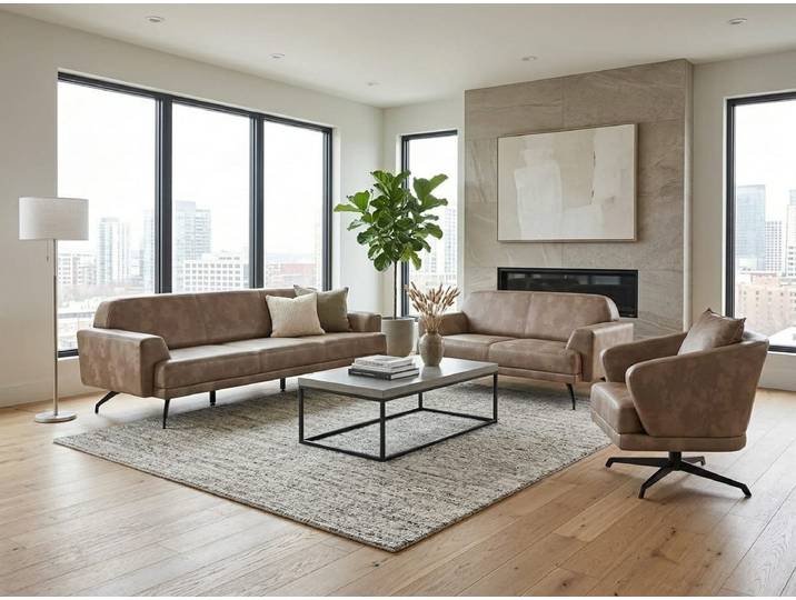JVmoebel Polstergarnitur Couchgarnitur 3-Sitzer-Sofa 2-Sitzer-Sofa Sessel Leder Beige, (3-tlg., 3-tlg)