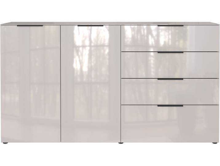 Sideboard GERMANIA Oakland mit Glasauflage , braun (kaschmir), B:184cm H:102cm T:42cm, Glas, Holzwerkstoff, Sicherheitsglas ESG, Sideboards, Sideboard, Breite: 134 oder 184 cm, Soft-close, verstellb. Böden, Made in Germany