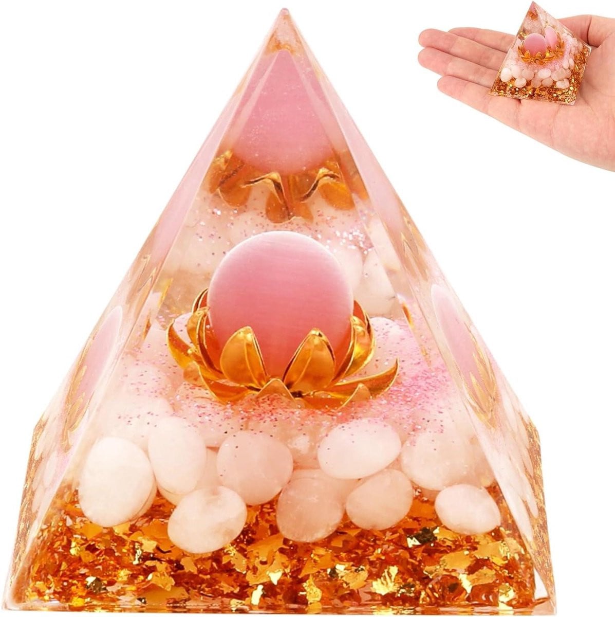Handgemaakte roze kristallen piramide edelsteen decoratie voor op tafel