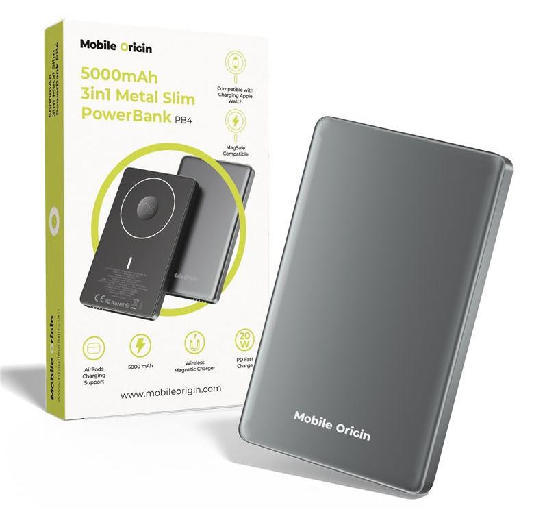 Mobile Origin PB4 3-in-1 slanke metalen powerbank 5000mAh