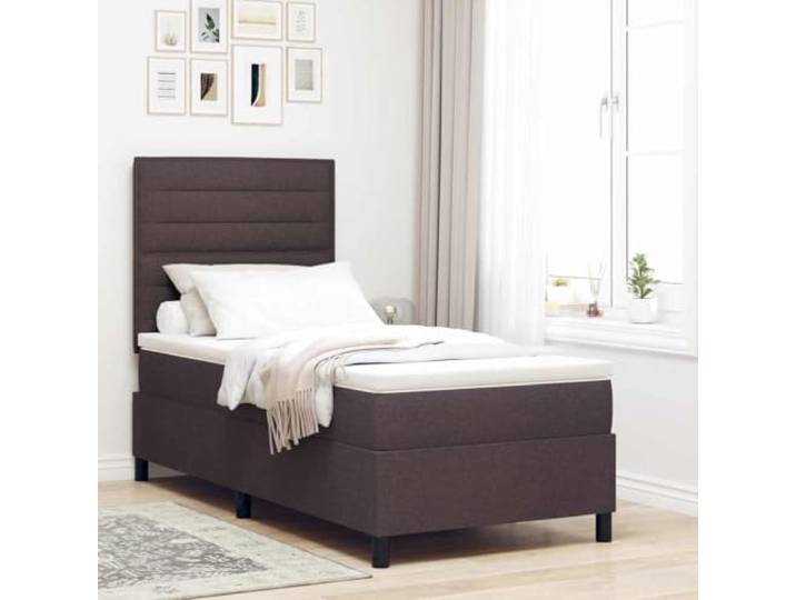 Boxspringbett mit Matratze Dunkelbraun 90 x 190 cm Stoff Höhenverstellbares Kopfteil, Taschenfedern, Holzrahmen, Gästezimmer oder Gästezimmer
