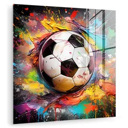 ACRYLGLASBILD Fußball - Farbe - Farben - Schwarz - Weiß 90x90 cm
