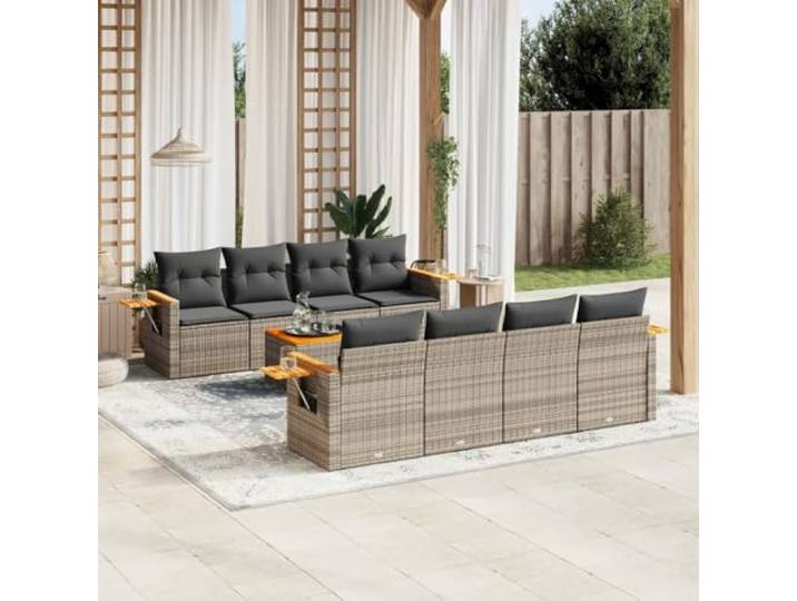 YUTAASU 9-TLG. Poly Rattan Sofagarnitur Grau mit Kissen