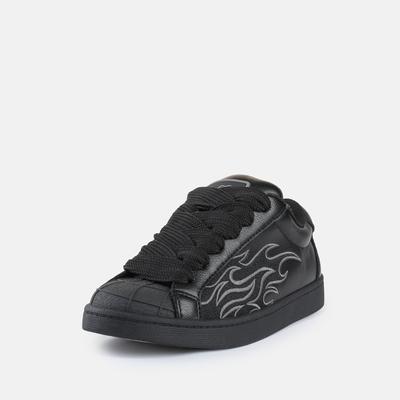 Sneaker BUFFALO "LIBERTY FLAME", Damen, Gr. 37, schwarz, Lederimitat, Schuhe Sneaker, Freizeitsneaker, Halbschuh mit cooler Flammen-Applikation