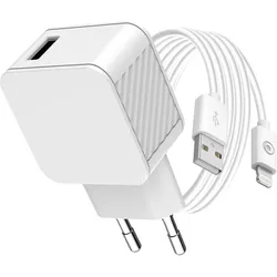 Bigben Connected BBCCS2.4A12W USBA+CableA/MFI1.2MRecwhite (12 W, 1 Port), USB Ladegerät, Weiss