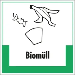 Schild I Abfallkennzeichen Biomüll, mit Symbol und Text, Kunststoff, 200x200mm