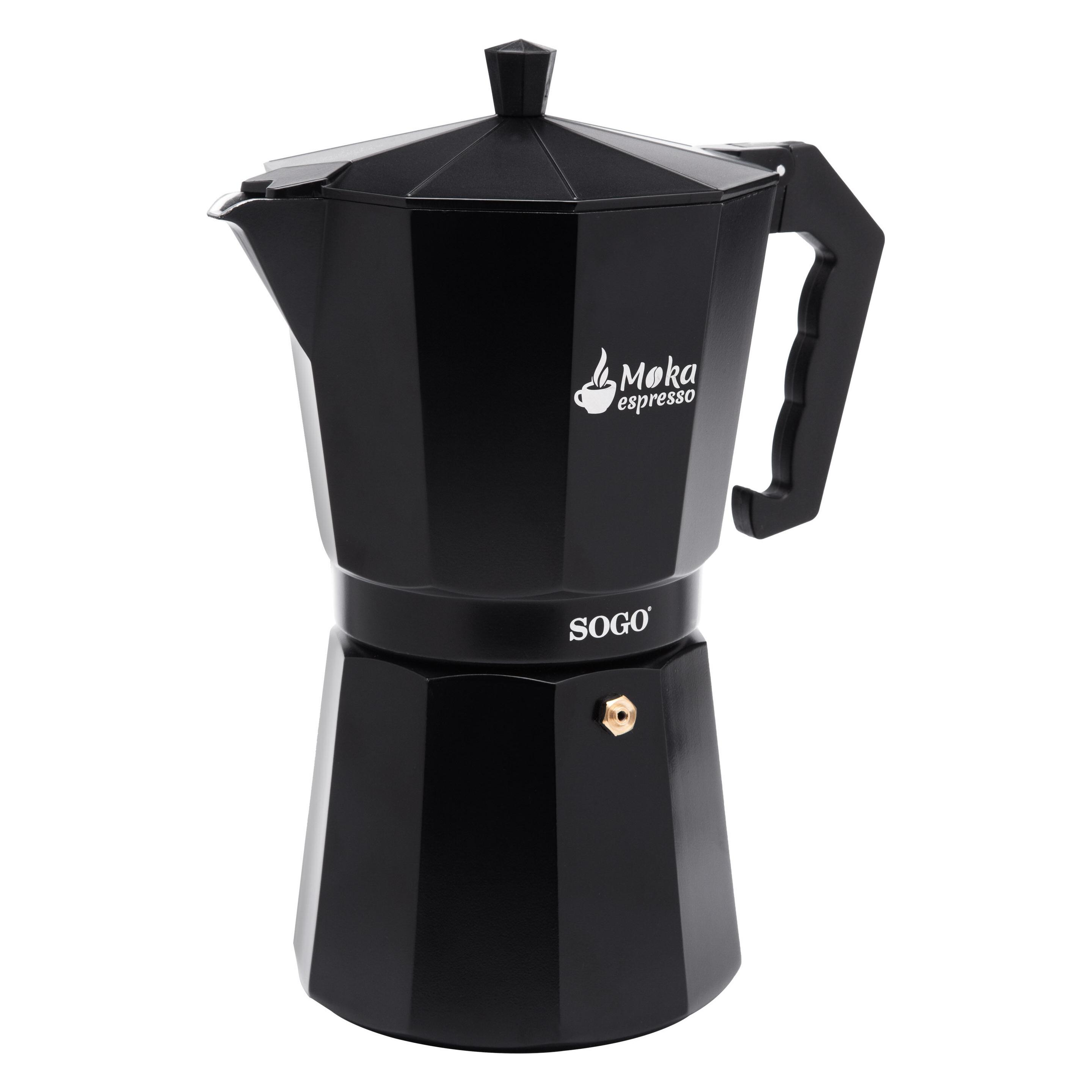 Sogo Aluminum Moka Coffee Maker 12 Cups for Use on Gas, Electric (12 Tassen) (SOGO125)
