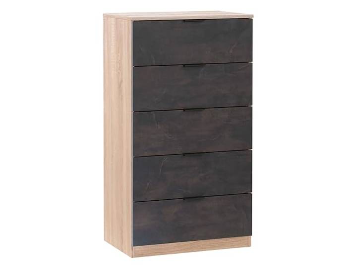 Habitdesign, Kommode mit 5 Schubladen – moderner Sinfonier in Eiche & Rostoptik, platzsparender Schubladenschrank für Schlafzimmer oder Büro, Maße: 60 x 110 x 40 cm (B x H x T), Modell Alaya