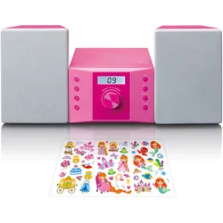 Lenco Micro Set mit CD FM Radio AUX-IN Aufkleber Pink