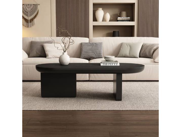 Table basse ovale 119 7x49 8x35 5 cm style moderne minimaliste finition peinte table de salon MDF noir