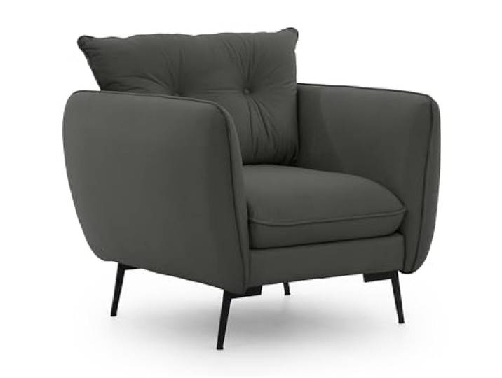S-Style Möbel Sessel Wohnzimmer - Armsessel Lesesessel - Schwarze Metallfüße - Samt Stoff - Freistehend - Nordloft Dunkelgrau