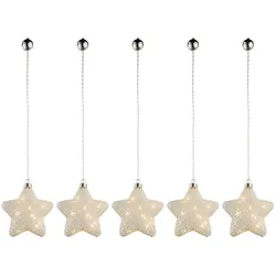 LED Weihnachtsstern Hängelampe Weihnachtsdeko Glas Batteriebetrieb Baumschmuck, weiß, BxH 15 x 67 cm, 5er Set