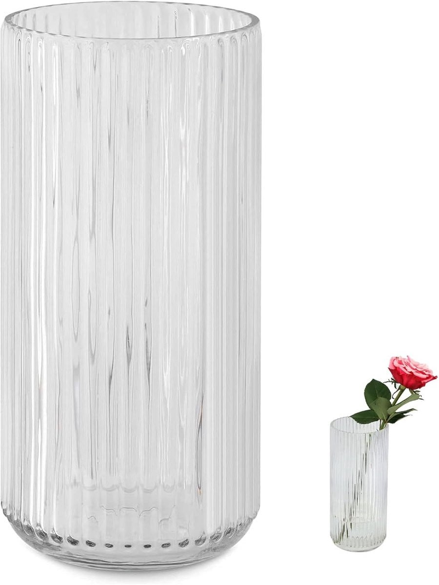 Geribbelde Glazen Vaas - Decoratieve Bloemenvaas voor Woonkamer en Tafel