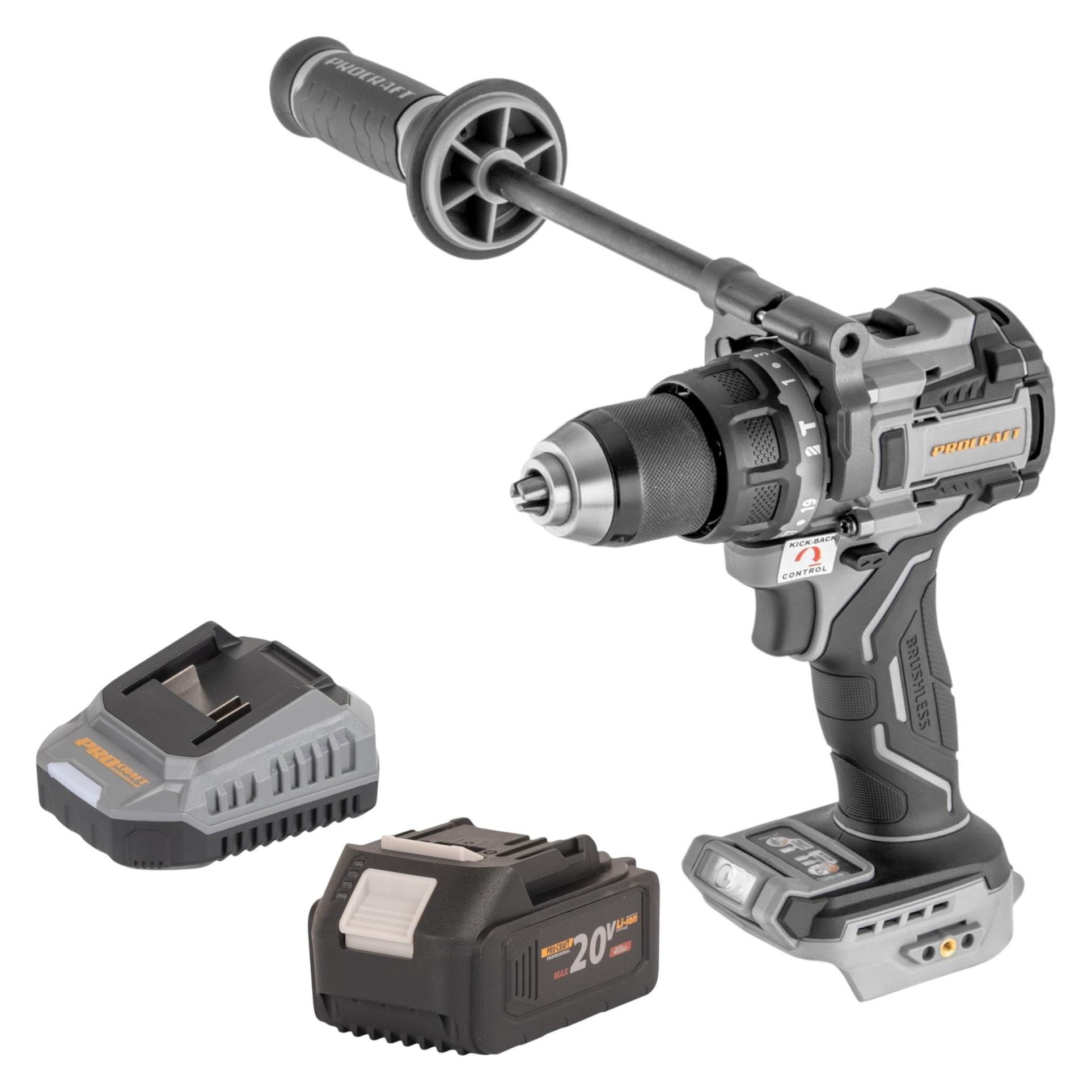 Procraft Industrial CD20C-BB Akku Schlagbohrschrauber 20 V 120 Nm Brushless + 1x Akku 4,0 Ah + (Schlagbohrschrauber) (CD20C-BB)