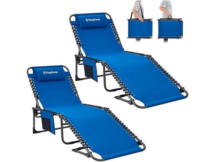 Campingliege 2-teiliges Set Blau, 59x37x190 cm, Gartenmöbel, Gartenliegen