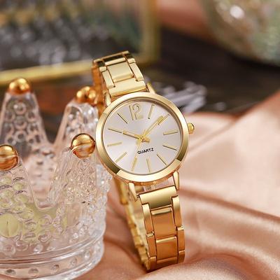 Inspire Daily Merch Stainless Steel Fashion Quartz Watch For Women Luxury Watch With Simple Circular Dial gold