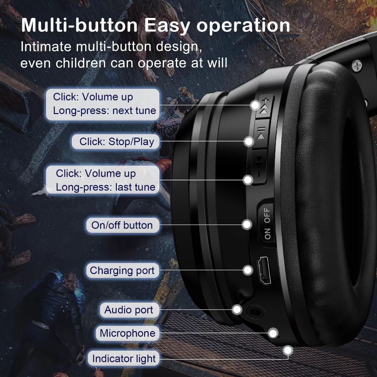 INF Over-Ear Bluetooth 5.0 Kopfhörer Schwarz mit 40mm Treibern, FLAC/APE-Unterstützung, 15-22h Akkulaufzeit und Mikrofon mit