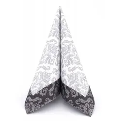 Airlaid Serviette Barock Silber in Schwarz, 40 x 40 cm, 50 Stück - APARTina