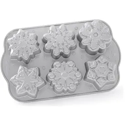 3x Nordic Ware Frozen Snowflake Cakelet Pan, Backform, Grau