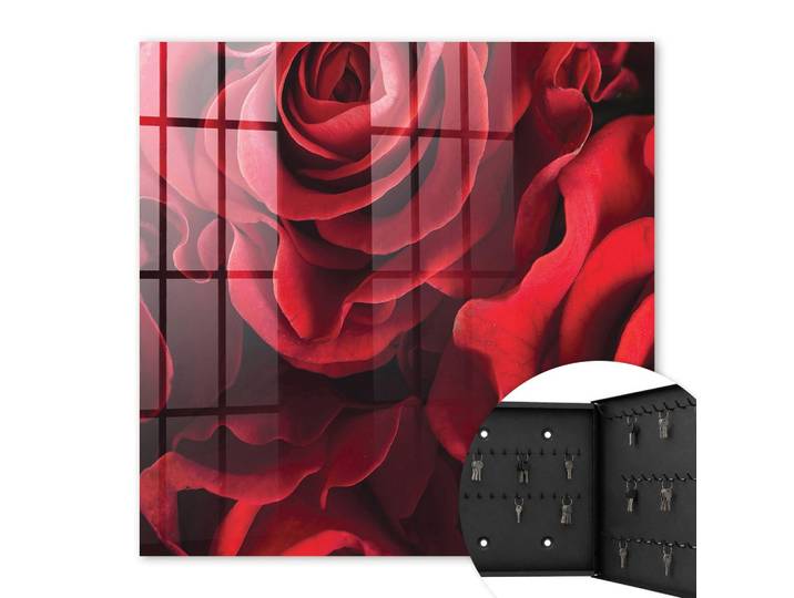 SCHLÜSSELBOX Schwarz 30x30 cm- Türöffnung nach rechts - Rote Rosen