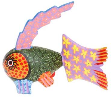 Novica Handmade Petite Fish In Green Wood Alebrije Figurine