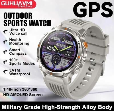 Uplift Essentials GPS Map Navigation Smart Watch AMOLED Screen, 3ATM Waterproof & Compass Pro Mens & Womens NFC BT Call Watch grey
