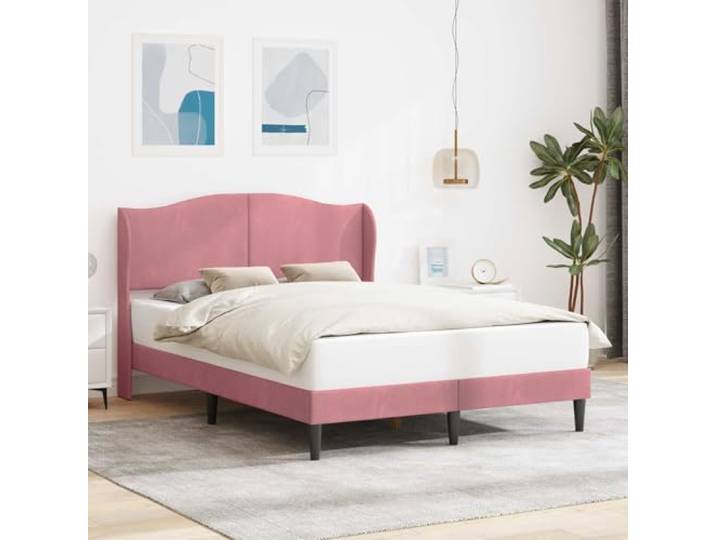RJPLMFV Bettgestell, 120 x 200 cm, Velours, Rosa, mit Kopfteil Lattenrost inklusive, schwarze Füße, modernes Design, einfache Reinigung