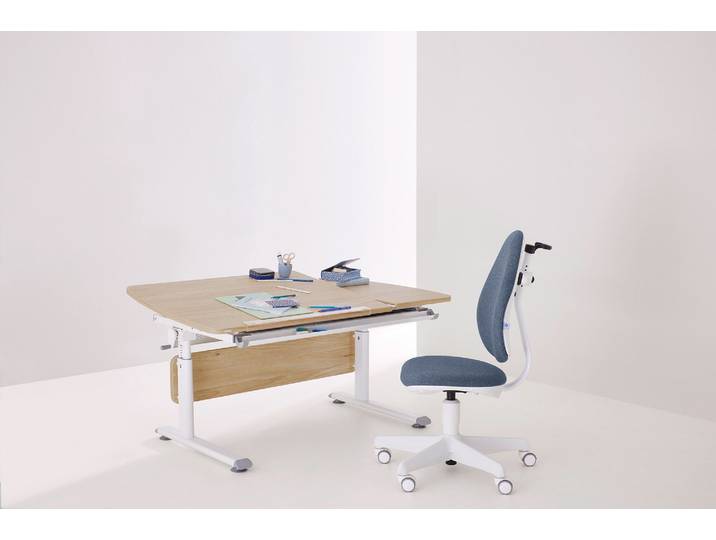 Kinderschreibtisch PAIDI DIEGO CURVED GT, Schülerschreibtisch, ergonomisch, mitwachsend , beige (eiche, montana, weiß, weiß, eiche, montana), B:130cm H:79cm T:70cm, Tische, Kinderschreibtisch, stufenlos höhenverstellbar, geteilte Tischplatte neigbar
