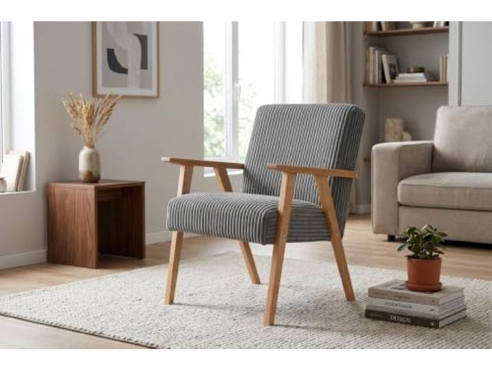 Family Meble Sessel Soler Apollo – Retro-Sessel im Vintage-Stil mit Stoff-Bezug – Grau · 90