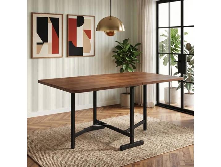 Table à Manger Pliante Table de Cuisine Extensible 120x80 cm Style Minimaliste Moderne Support en Alliage Haute Résistance Noyer