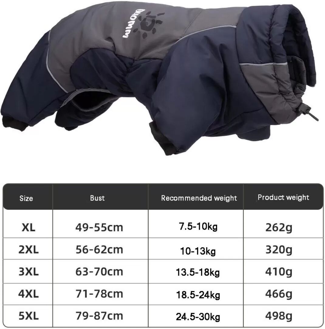 INF Wasserdichter Hunde-Vierbeinmantel - Warme Winterjacke für große Hunde XXL
