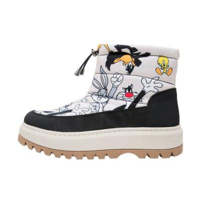 Bootsschuh DOGO "Glowy Boots Schnürstiefel Looney Tunes Chasing Tunes Damen", Damen, Gr. 38, Normalschaft, weiß, Polyurethan, Schuhe Bootsschuh, Handgefertigt