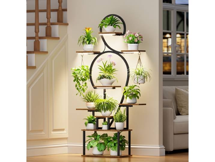 Support pour plantes d'intérieur avec lumières de croissance, présentoir d'angle à 9 niveaux, étagère métallique multifonctionnelle de 160cm pour plantes, artisanat, 1 pièce