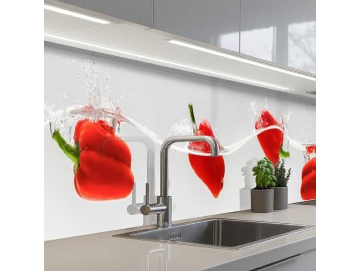 KitchenYeah© Spritzschutz Küche Küchen Rückwand Küchendeko Wand Wandschutz 60x400 cm - Selbstklebend Backsplash Kitchen Peel And Stick Spritzer - Gemüse - Rot