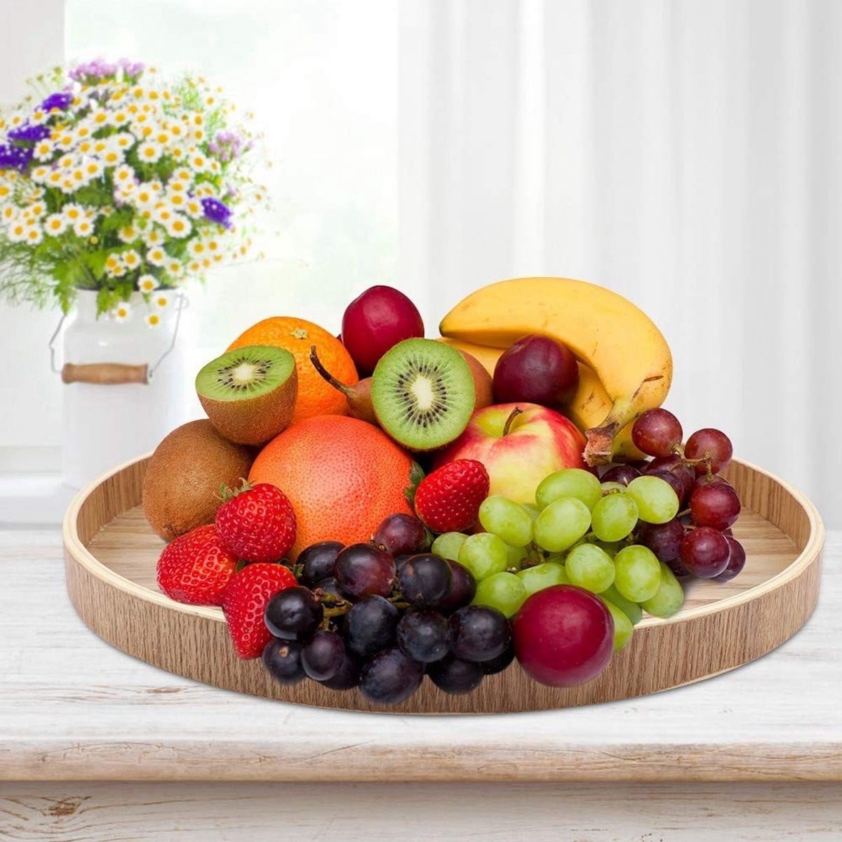 Dailygoods Rond Houten Dienblad met Vintage Ontwerp