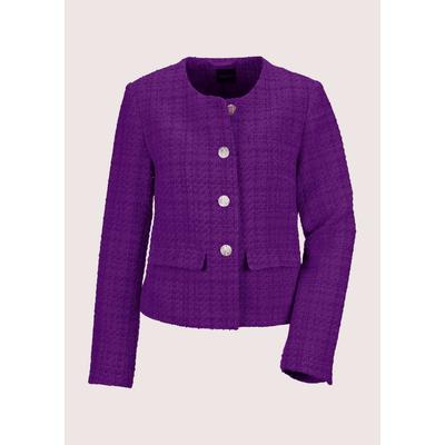 Jerseyblazer MADELEINE "Blazer Eleganter Tweed-Kurzblazer mit Metallknöpfen", Damen, Gr. 44, lila (lavendellila), Obermaterial: 80% Polyester PES. 20% Wolle WO., Modern, normal, Blazer, Edle Metallknöpfe