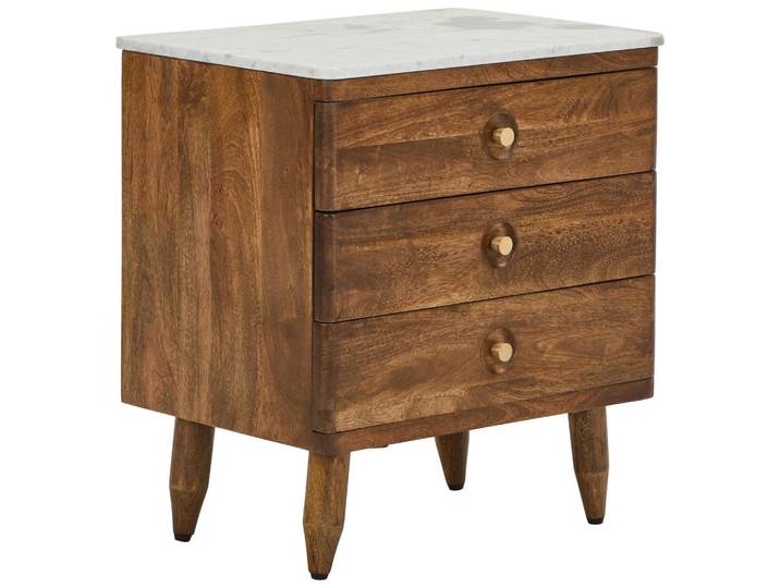 Livetastic Kommode, Natur, Weiß, Holz, Stein, Mangoholz, vollmassiv, 3 Schublade(n) Schubladen, 55x60x40 cm, Holzmöbel, Kleinmöbel Holz, Holzkommoden