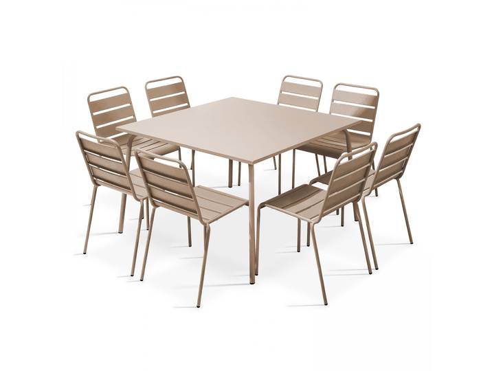 Oviala - Table de jardin carrée en métal 120x120 cm et 8 chaises