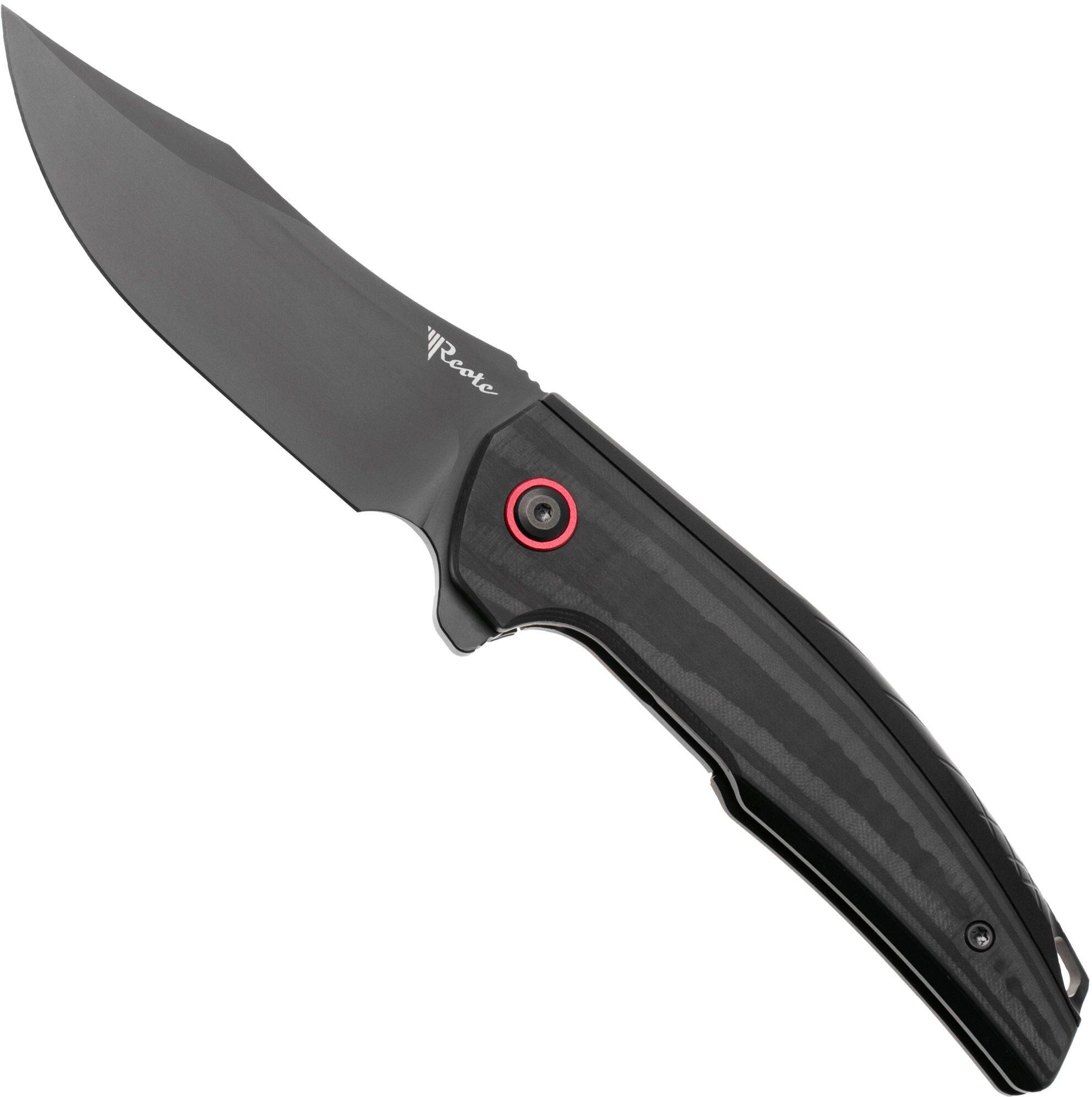 Reate Jack Jr. JJR-BL-DLC-AL-RD, Black DLC CPM S30V, Black Aluminum / Carbon Fiber, Red Hardware coltello da tasca