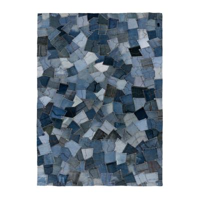 Teppich KAYOOM "Urban Denim 490", blau, B:160cm H:8mm L:230cm, Baumwolle, Teppiche, Teppich, Kurzflor, Patchwork Muster, Modernes Muster, Wolle, Vegan