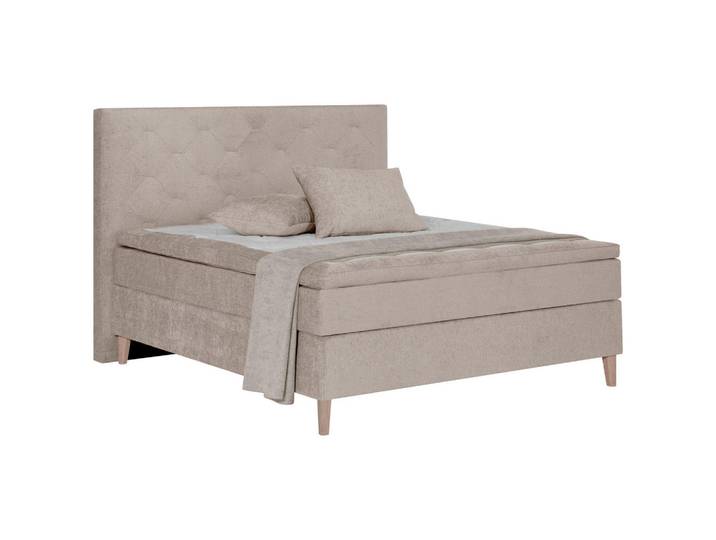 Boxspringbett, Beige, 180x200 cm, Textil, 7-Zonen & Gepolstertes Kopfteil, Modern