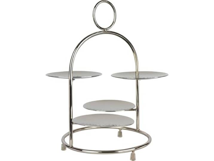 FURNARO Etagere Table - 4-stufig, silberfarben, rund, Edelstahl vernickelt, dekorativ & funktional