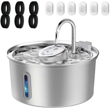 Uplift Picks Stainless Steel Pet Water Fountain For Cats And Dogs dispenser + 6 Chips