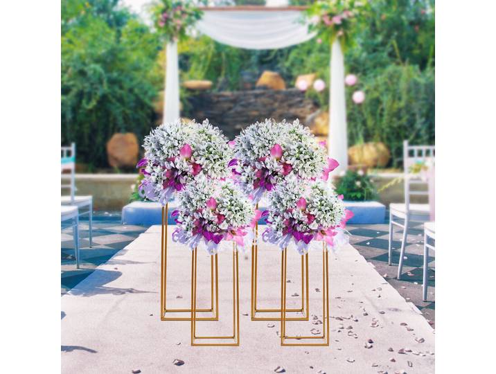 NOUVEAU Lot de 4 vases colonnes pour centres de table de mariage, présentoir à fleurs pour mariage, anniversaire, fête prénuptiale, décorations d'événements, doré